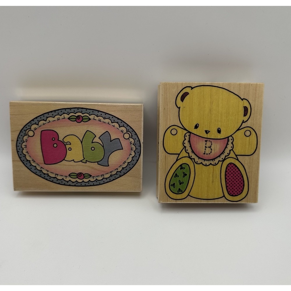Embossing Arts Baby Bear Garland Set 799-G Wood Mount Rubber‎ Stamps Vintage New
